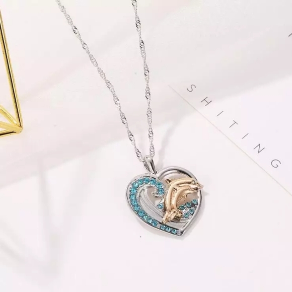 Trendy Dolphin Heart Rhinestone Necklaces Women St - Picture 4 of 4